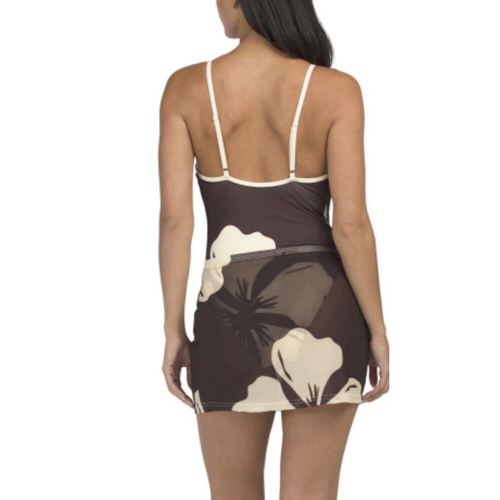 Wilo The Label Deep V Neck Plunge One Piece Swim Suit With Matching Mesh Skirt